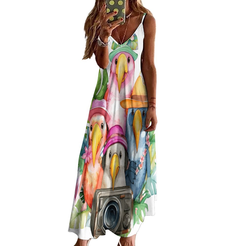 Tropical Birds Spaghetti Strap Ankle-Length Dress Long dress