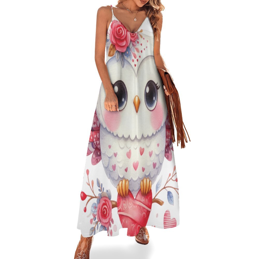 Owl Spaghetti Strap Ankle-Length Dress Long dress