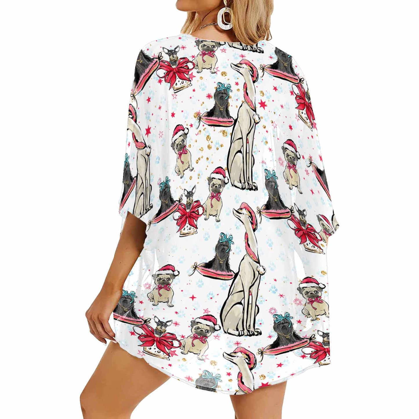 Dog Christmas Women's Kimono Chiffon Cover Up