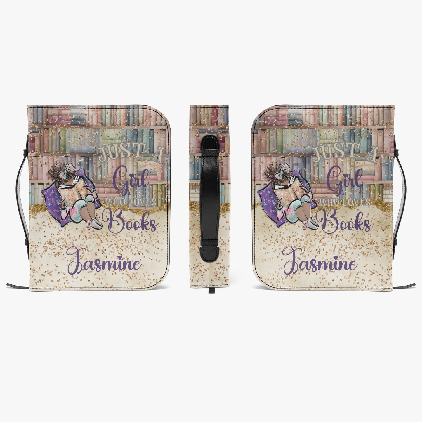 Book Cover/Bible Cover, Just a Girl who Loves Books, Brunette Hair, Olive Skin