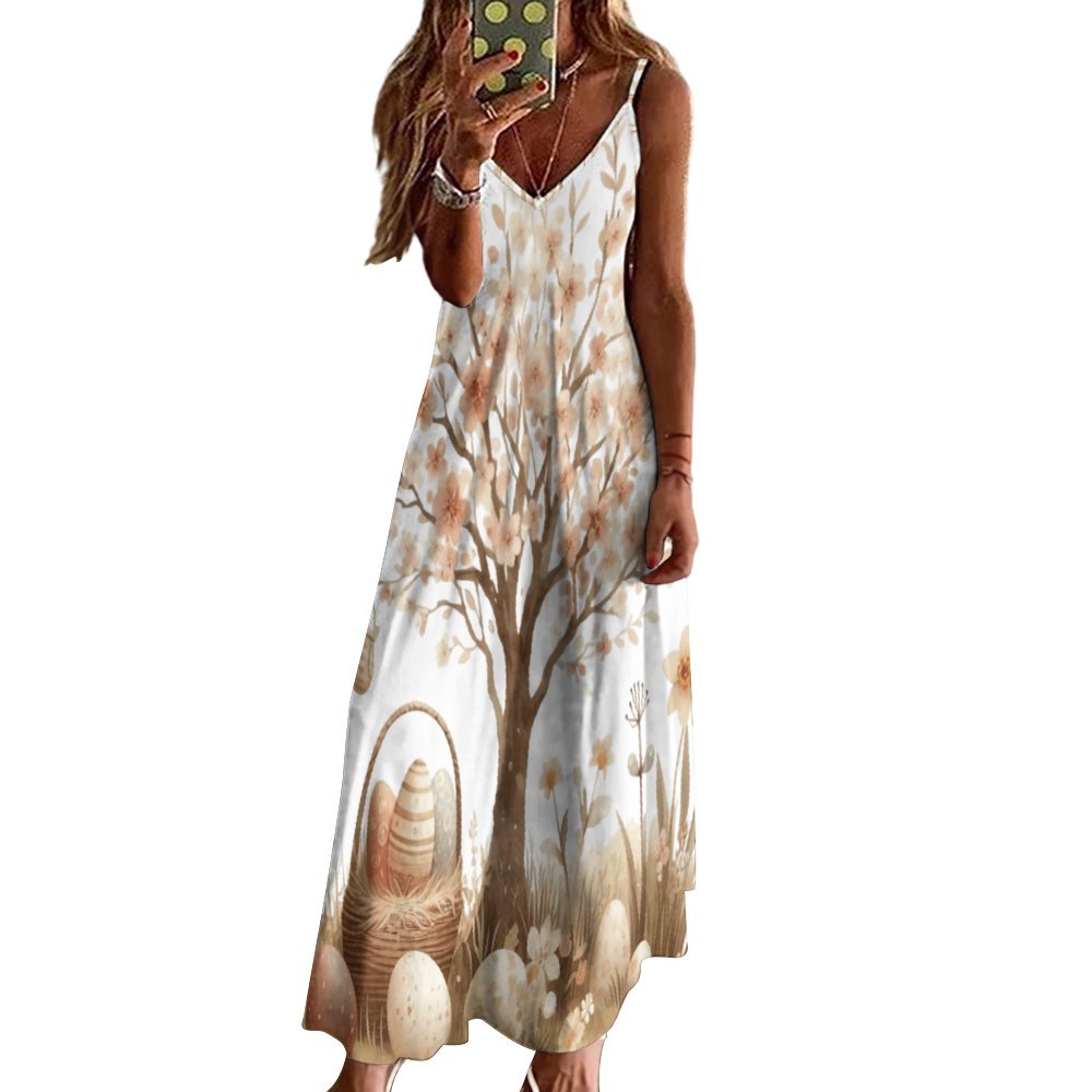 Boho Easter Spaghetti Strap Ankle-Length Dress Long dress