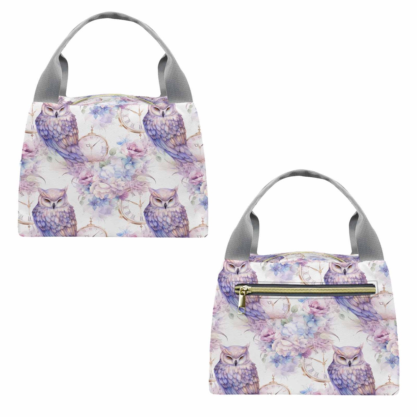 Pastel Owls  Portable Lunch Bag-Grey Handle