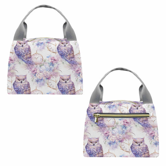 Pastel Owls  Portable Lunch Bag-Grey Handle