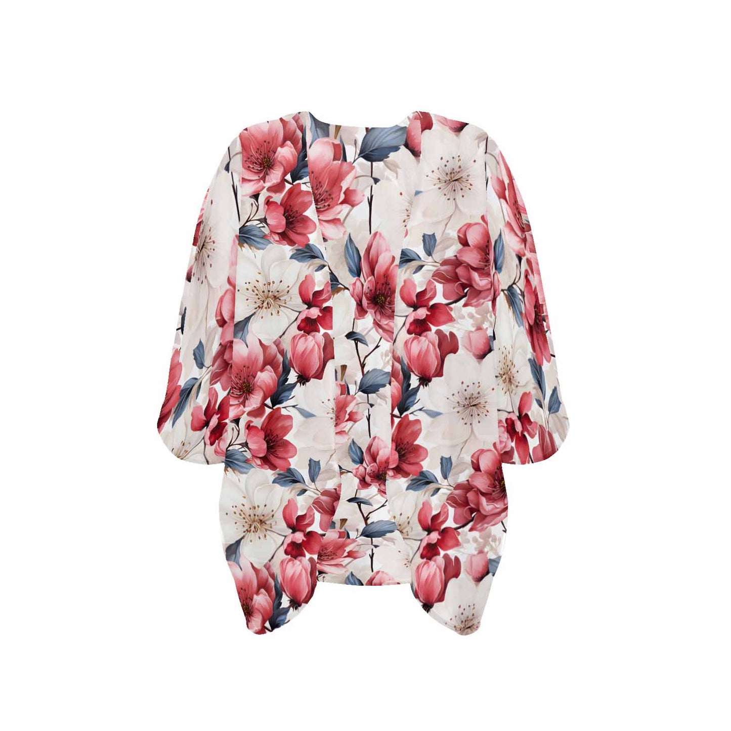 Pink Floral Small  Women's Kimono Chiffon Cover Up