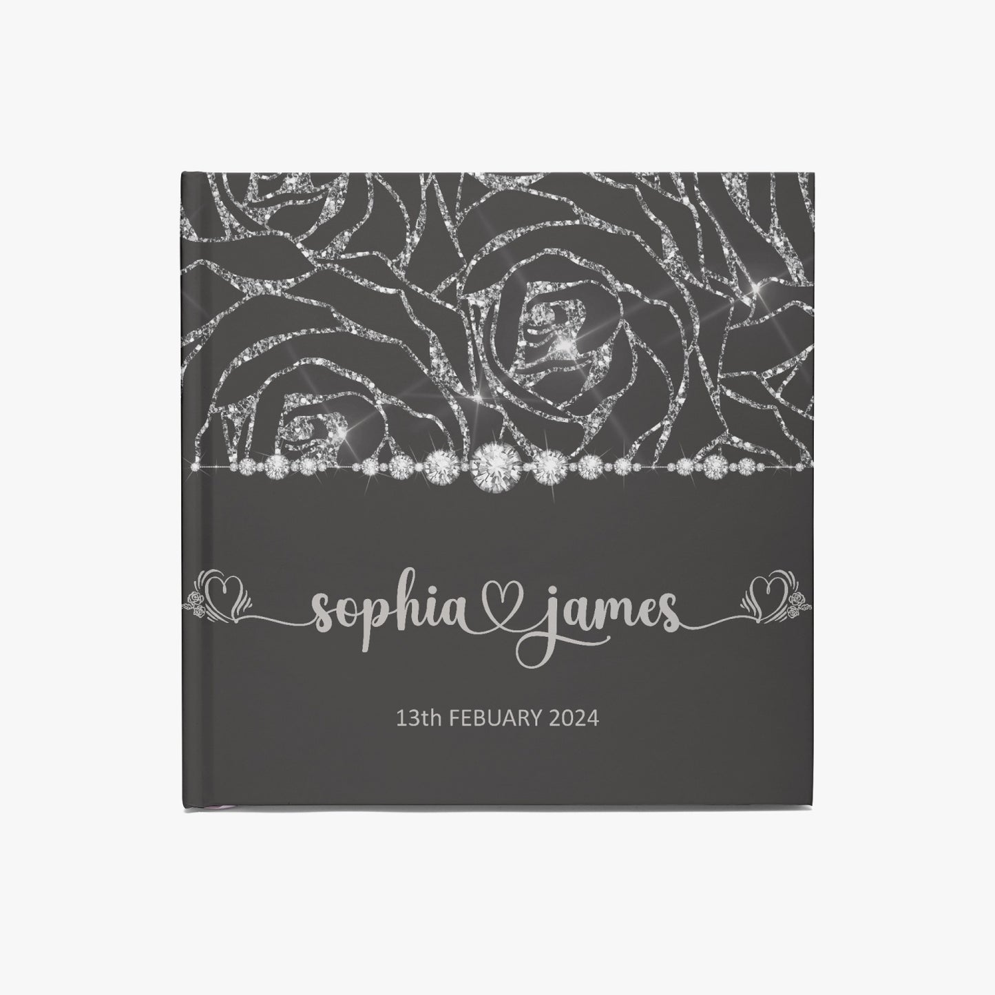 Square Wedding Guest Book, Black and Silver