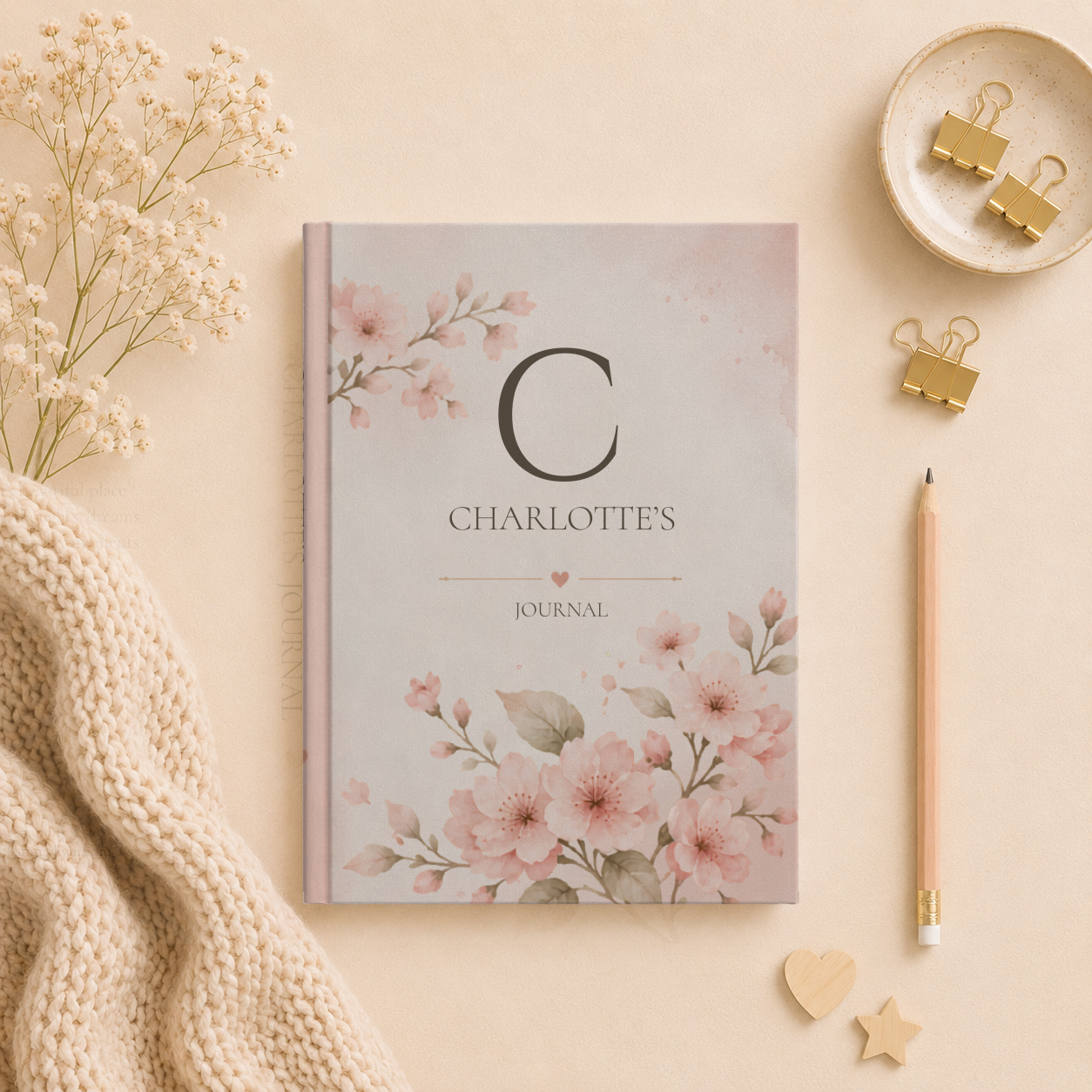 Personalized Floral Journal, Custom Hardcover Notebook, Elegant Floral Diary Gift, Custom Name Journal, Gifts for Writers
