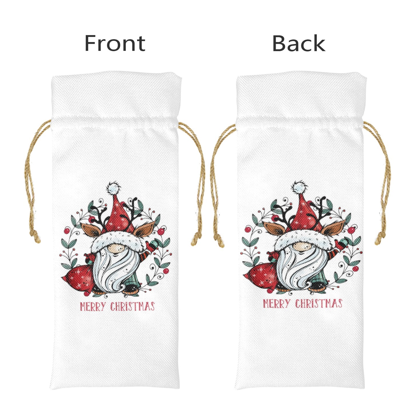 Merry Christmas Whimsical Santa Linen Wine Bottle Bag