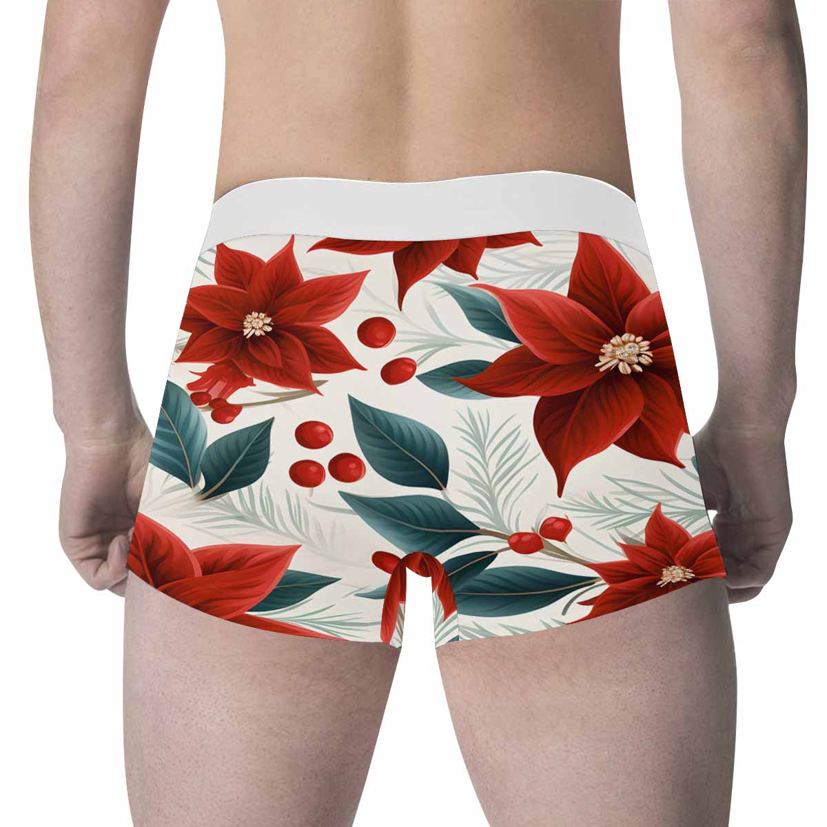 Christmas Red Poinsettia  Men's All Over Print Boxer Briefs (Made In AUS)