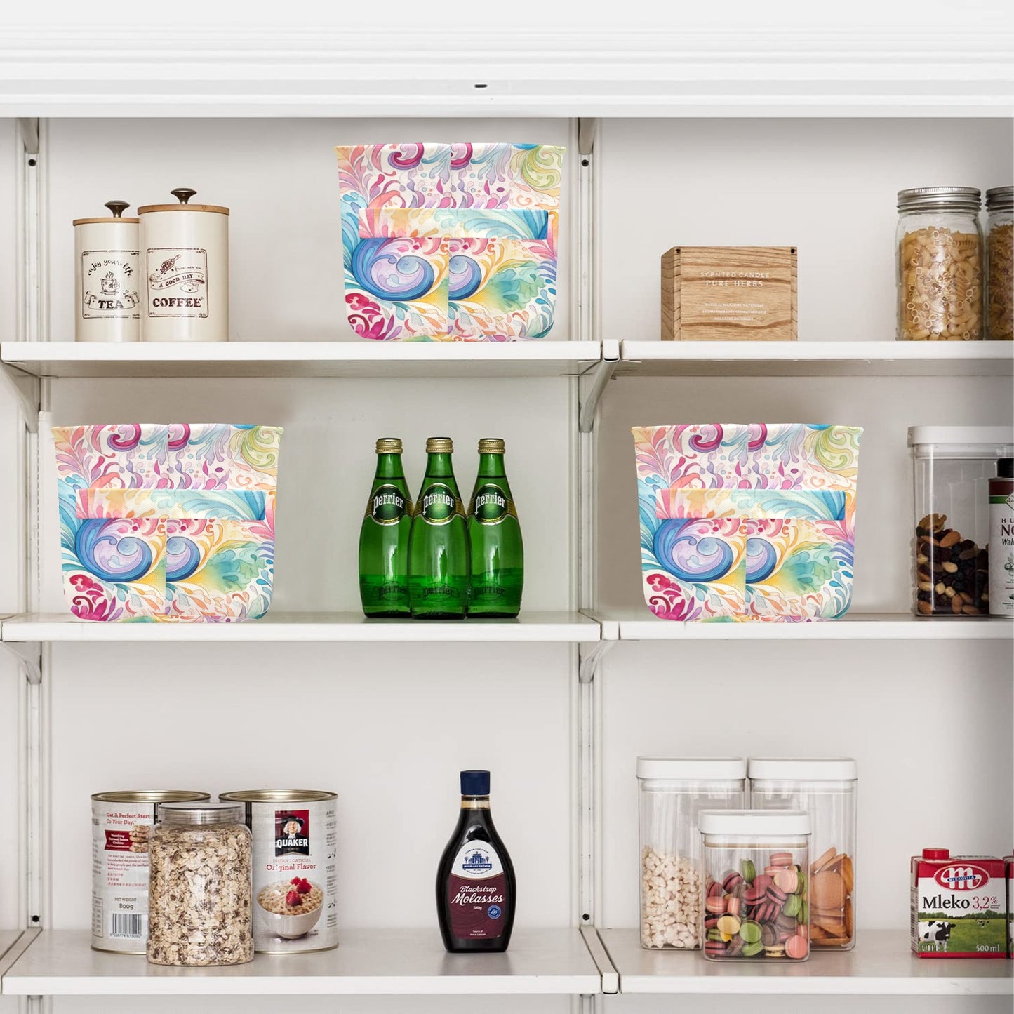 Pastel Rainbow Paisley Fabric Storage Basket