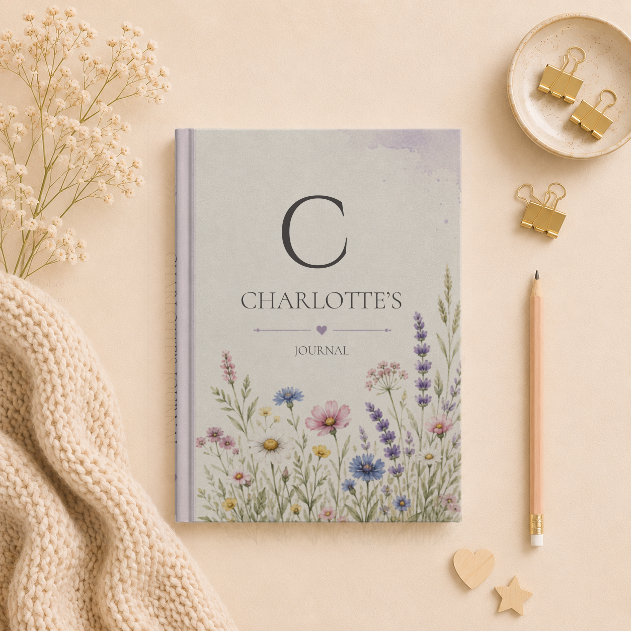 Floral Personalized Journal, Custom Name Notebook, Matte Hardcover Diary, Unique Gift for Writers, Botanical Cover Design, Lined Pages