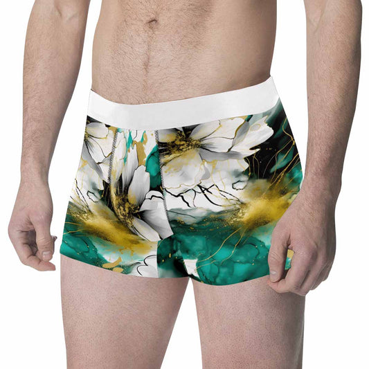 Green and White Ink Floral Men's All Over Print Boxer Briefs (Made In AUS)