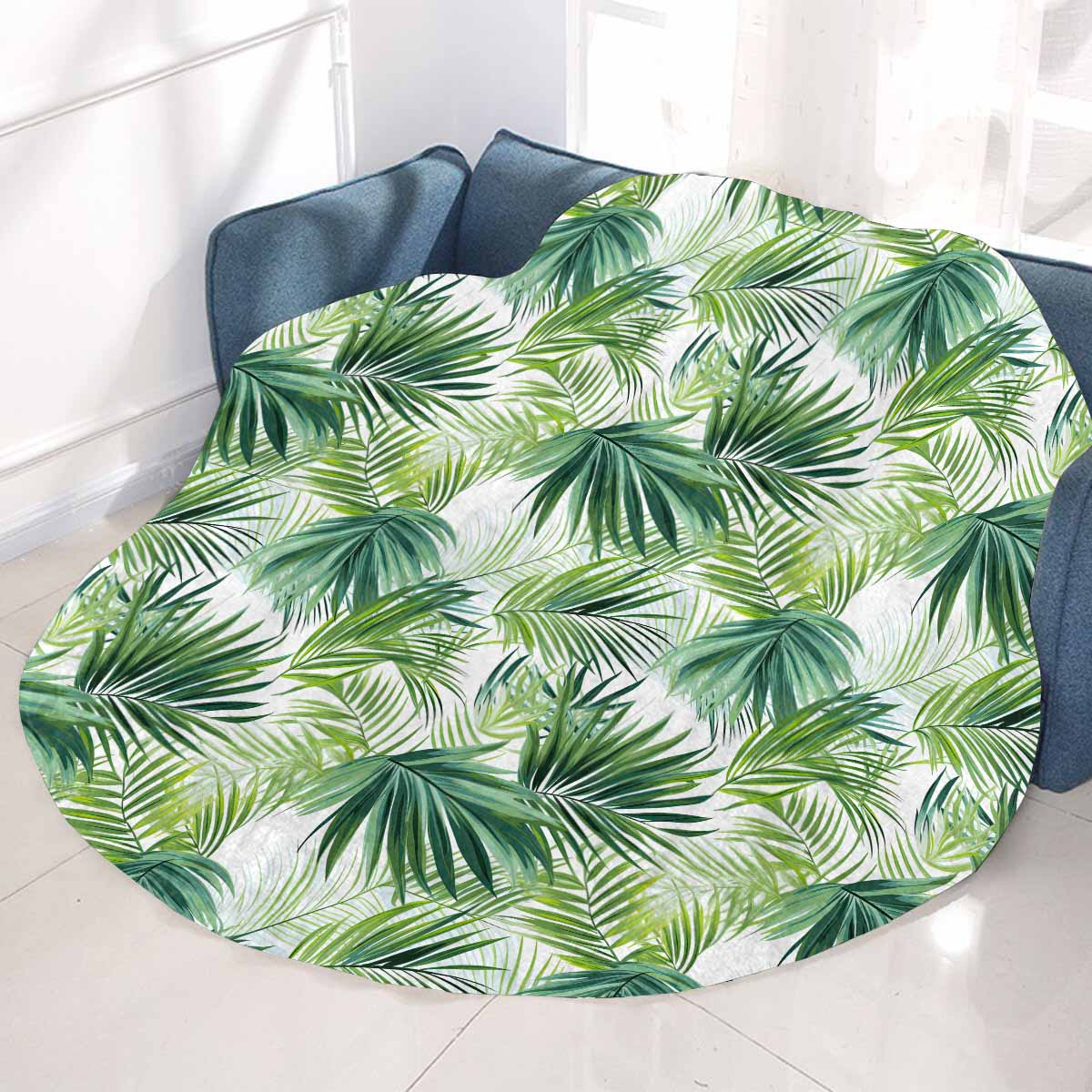 Green Palm Leaves  Circular Micro Fleece Blanket 47"