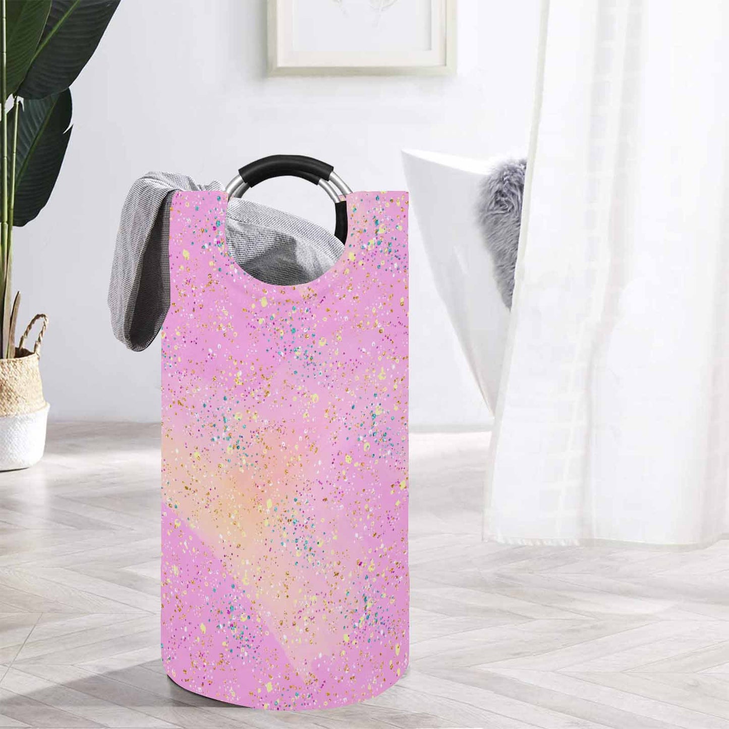 Pink Splash  Round Laundry Basket