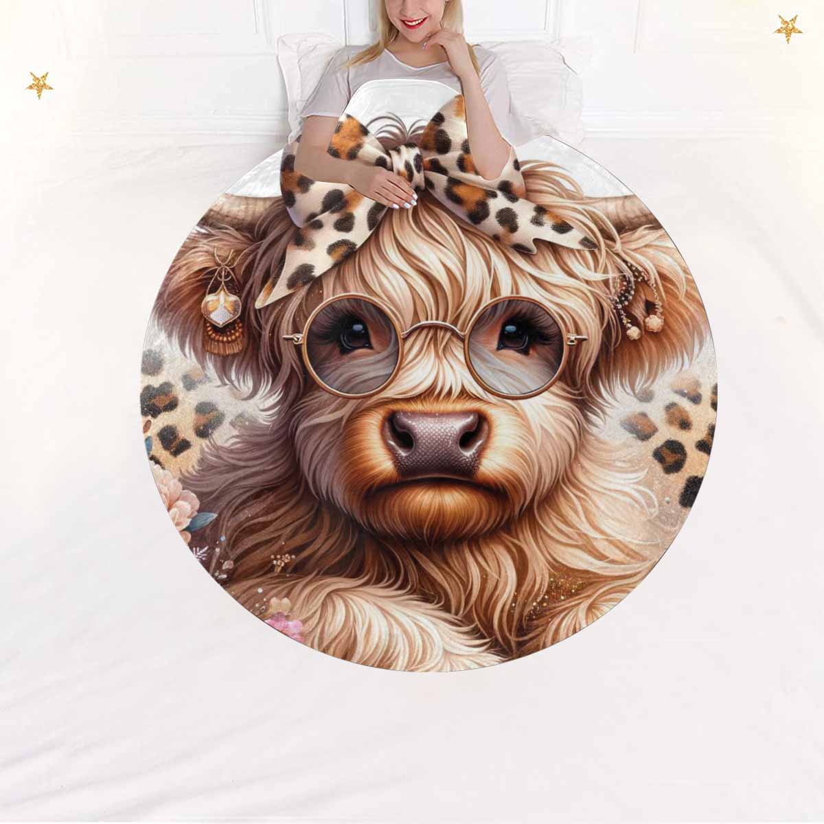 Higland Cow Awd1410  Circular Micro Fleece Blanket 47"