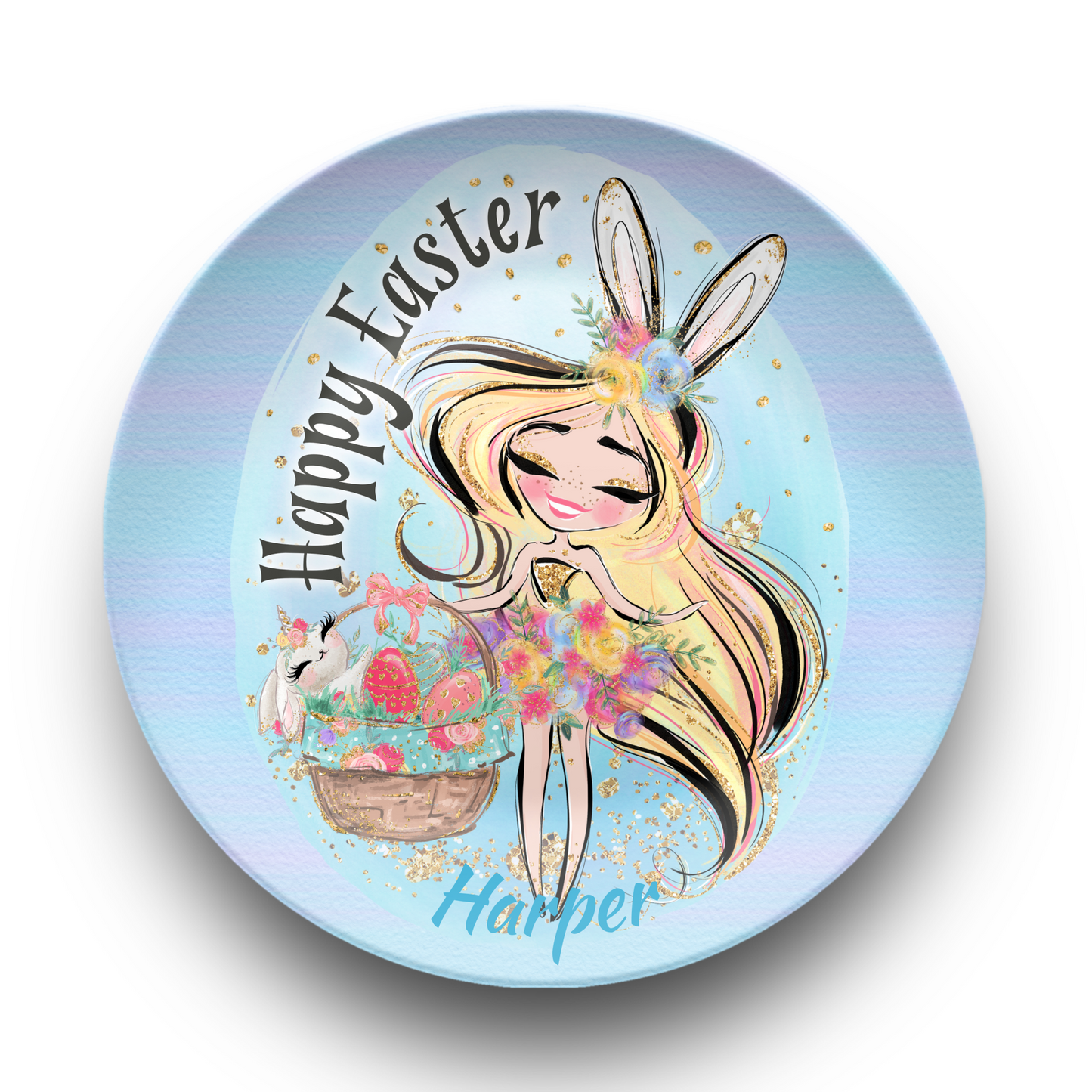 Easter Girl and Bunnies Personalised Plate