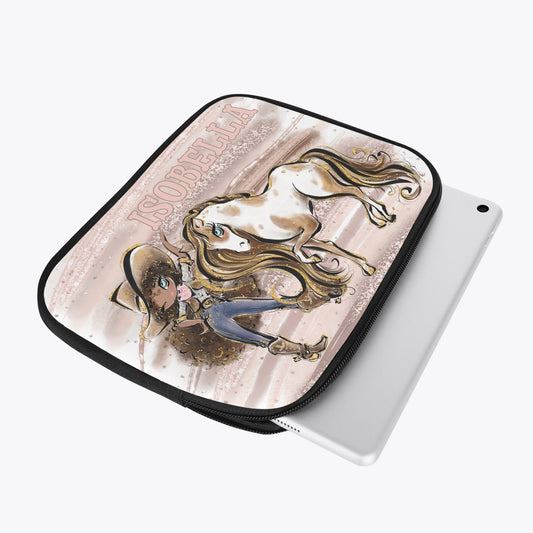 Tablet Sleeve - Howdy, Cowgirl and Horse, Brunette Hair, Olive Skin, Blue Eyes