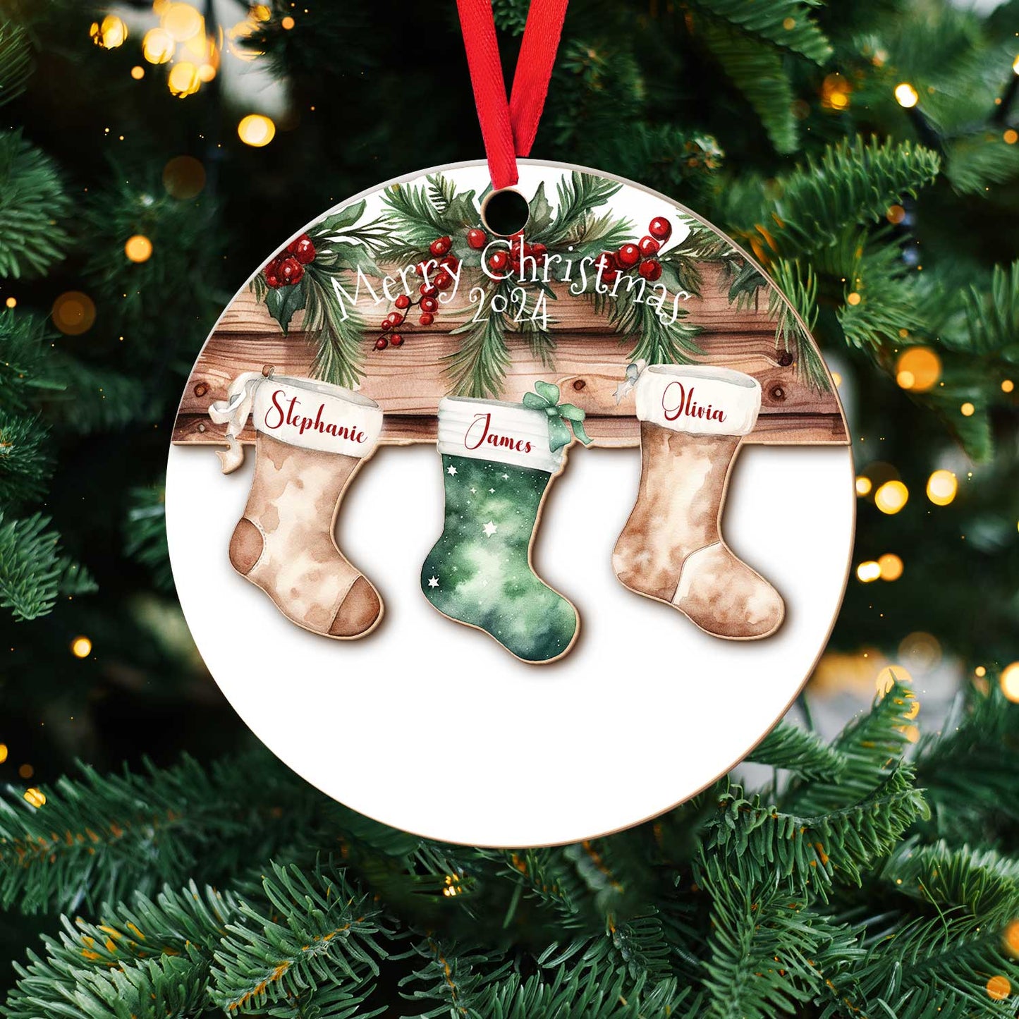 Layered Wooden Personalised Stocking Christmas Ornament