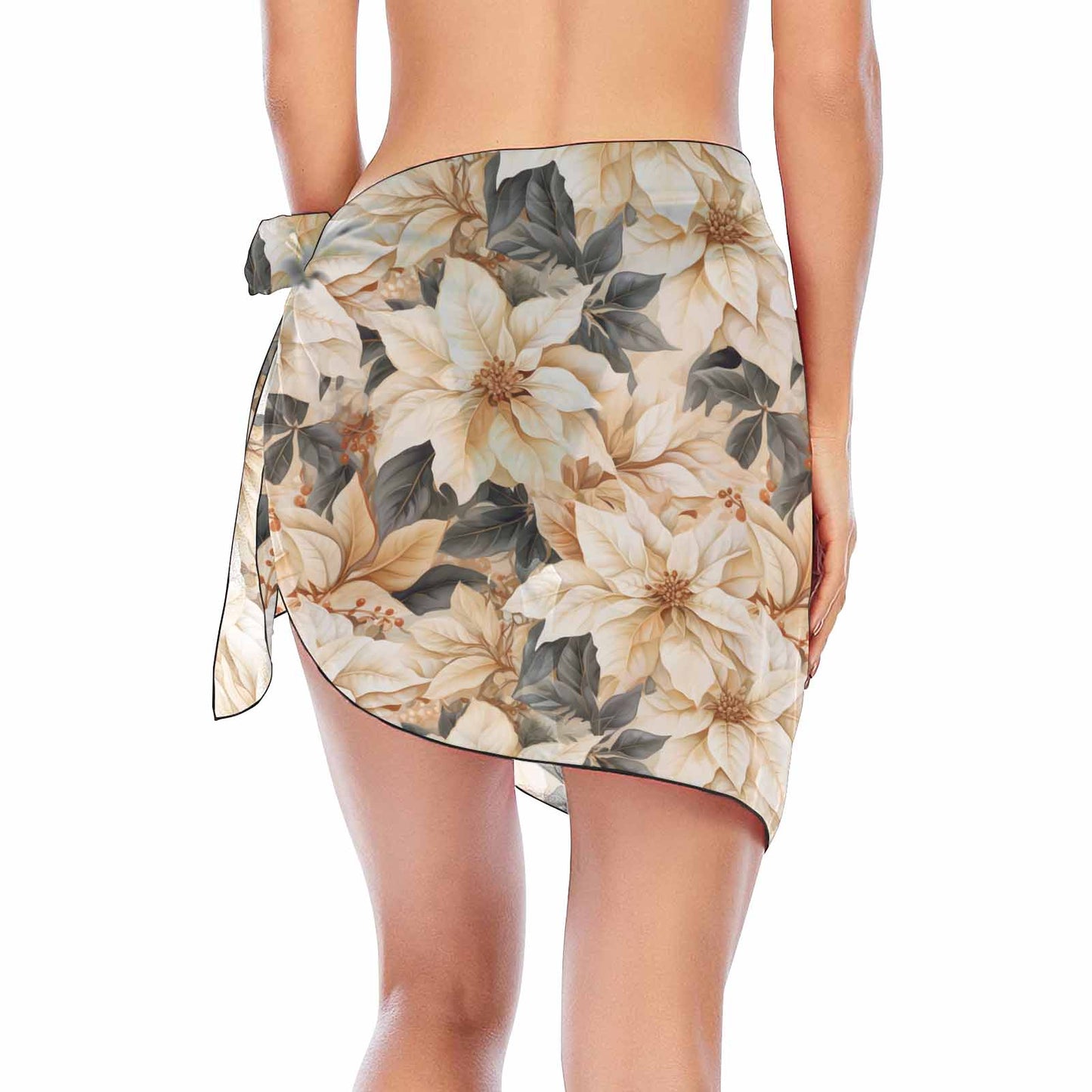 Cream Poinsettia  Women's Beach Sarong Wrap