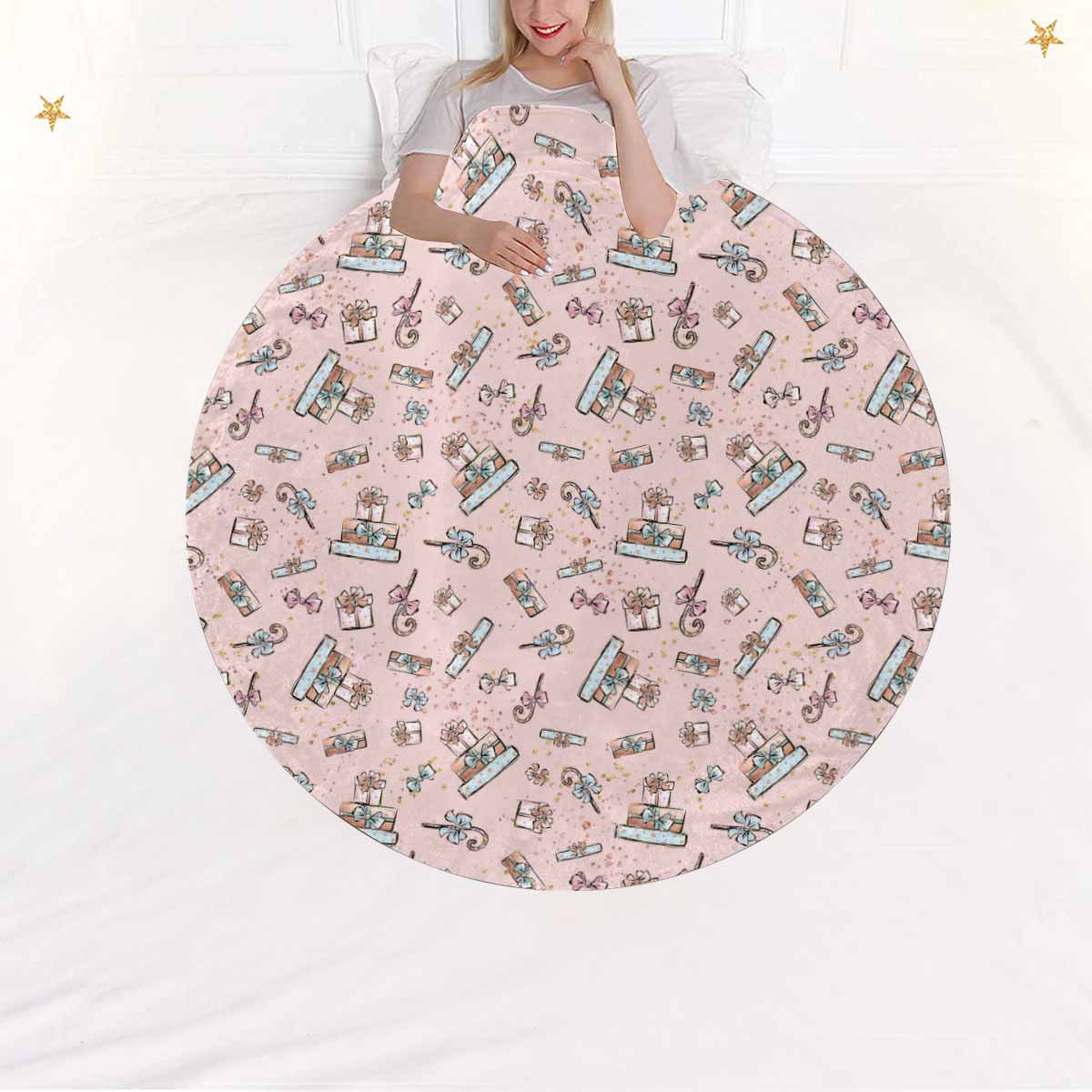 Pink Christmas  Circular Micro Fleece Blanket 47"
