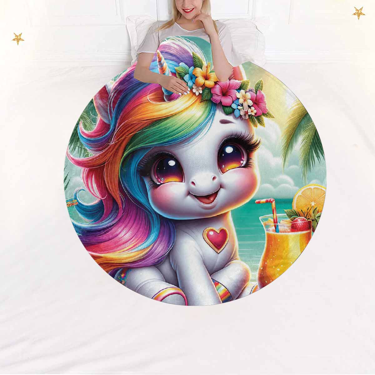 Unicorn_Awd35121  Circular Micro Fleece Blanket 60"