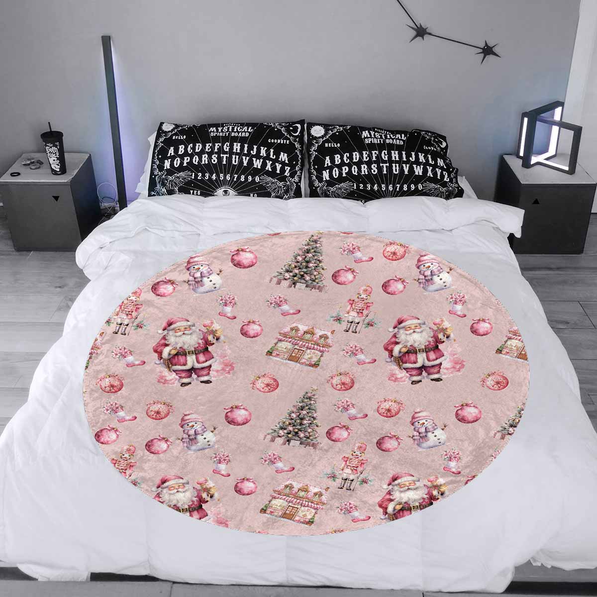 Pink Chirstmas Circular Micro Fleece Blanket 60"