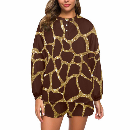 Animal print 6  Women's Long Sleeve Pajama Set with Shorts