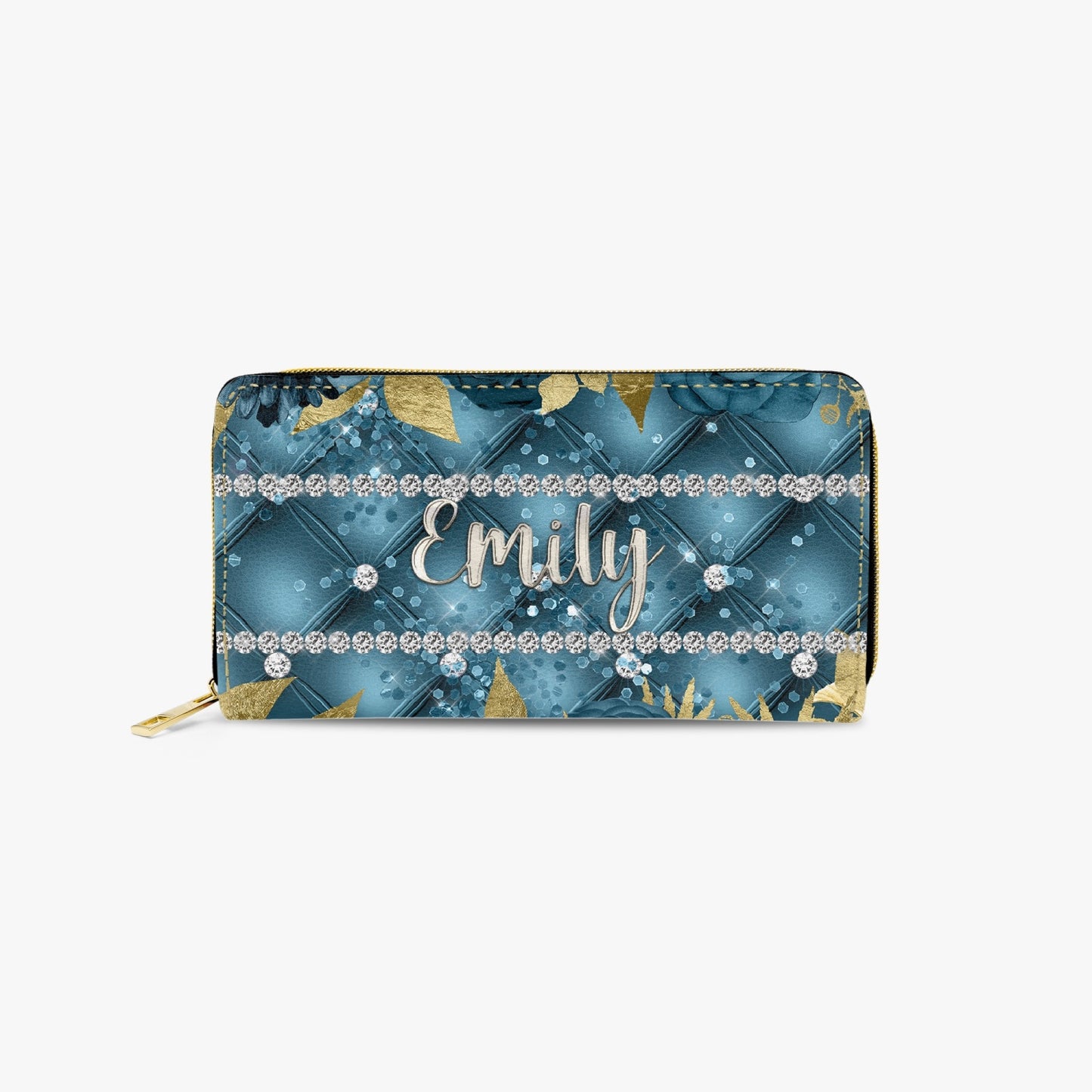 Long Type Zipper Purse - Teal Floral - Personalised