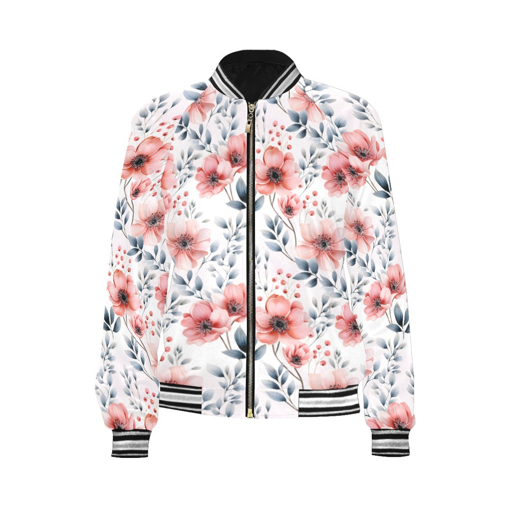 Apricot and Grey Floral Bomber Jacket for Women