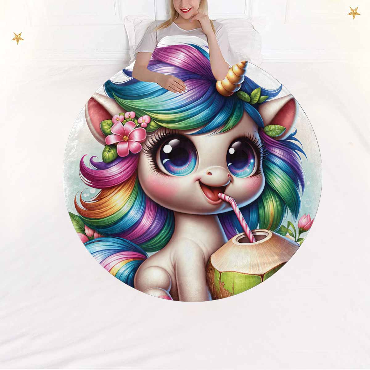 Unicorn_Awd35130  Circular Micro Fleece Blanket 47"