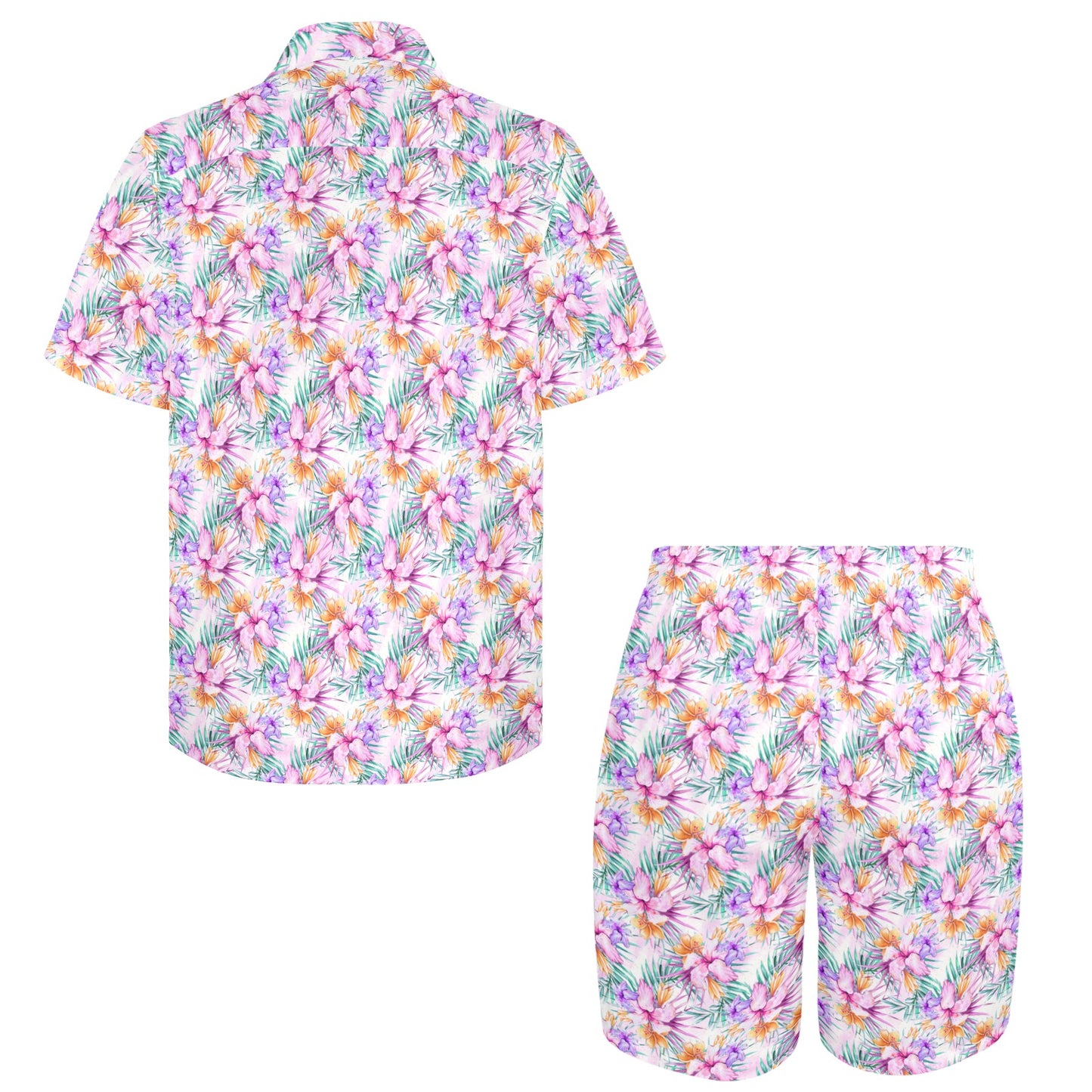 Men's Shirt & Shorts Set Purple Hibiscus Men's Shirt and Shorts Outfit (Set26)