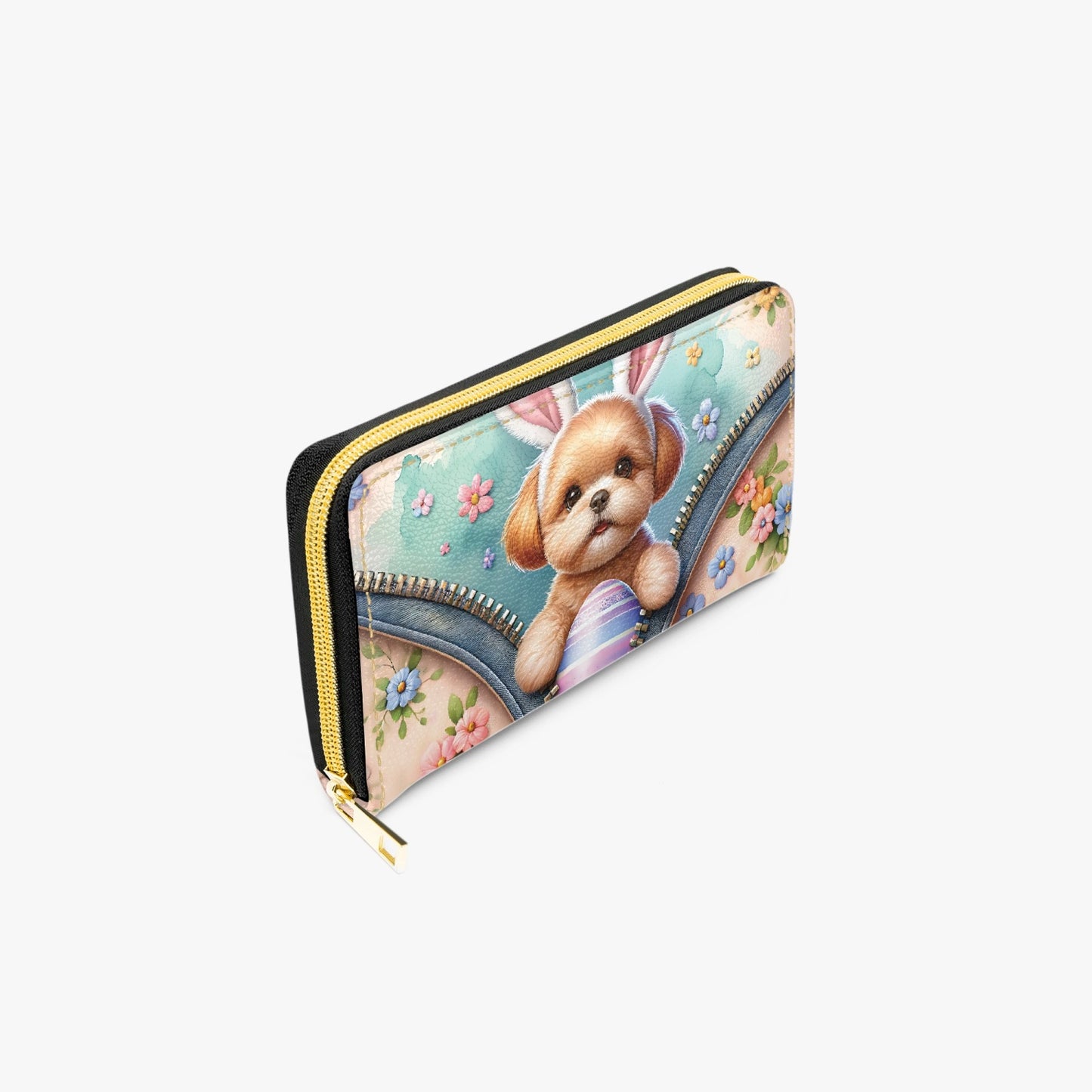 Long Type Zipper Purse, Easter, Dog with Bunny Ears, awd-1310