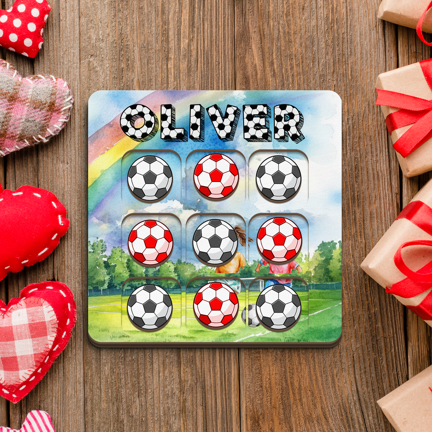 Personalised Wooden Tic Tac Toe Board – Personalised Soccer Theme, Playful & Stylish Décor