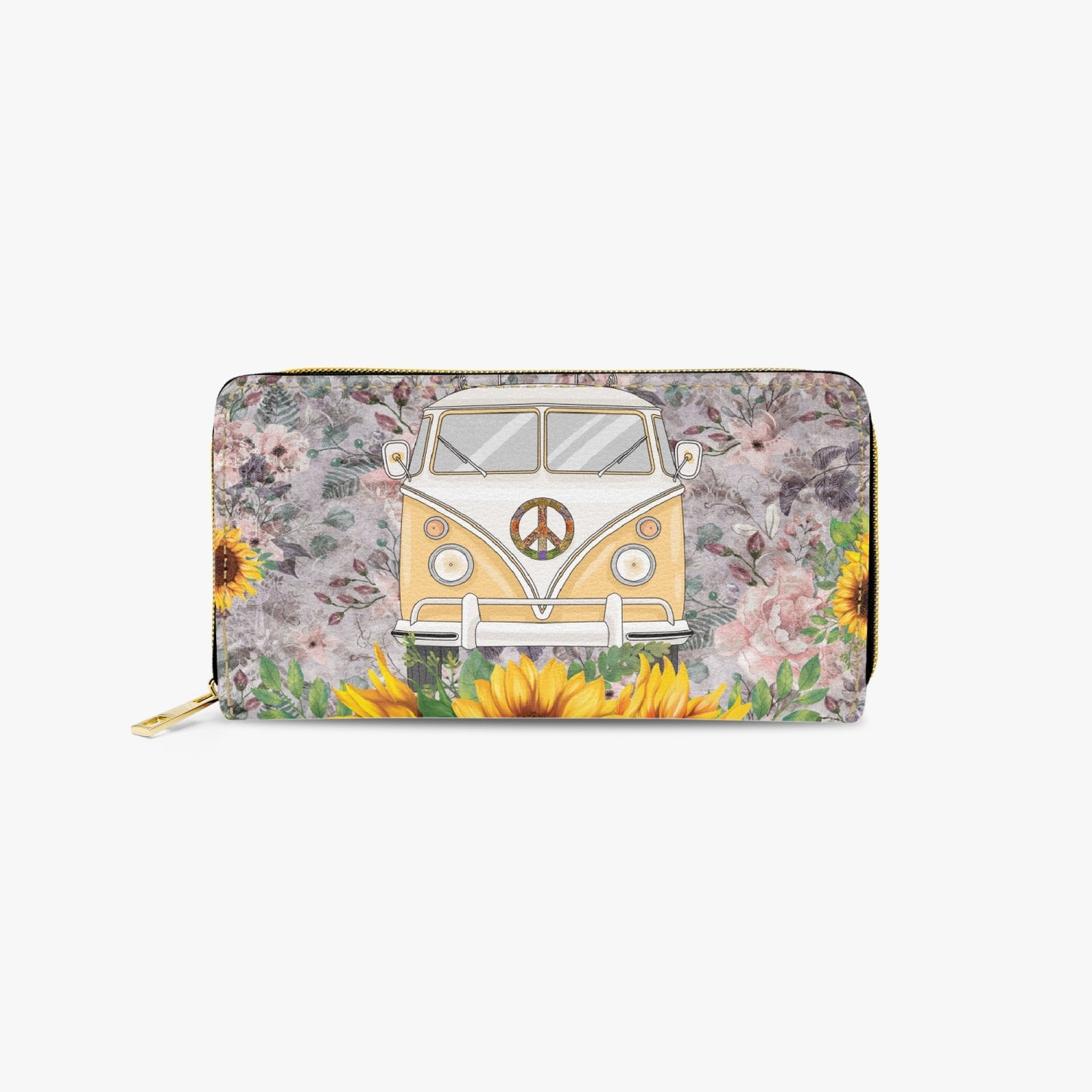 Long Type Zipper Purse, Combi Van, Sunflowers, awd-1358