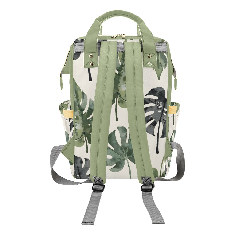Monsteria Leaves Pattern Multi-Function Diaper Backpack/Diaper Bag (Model 1688)