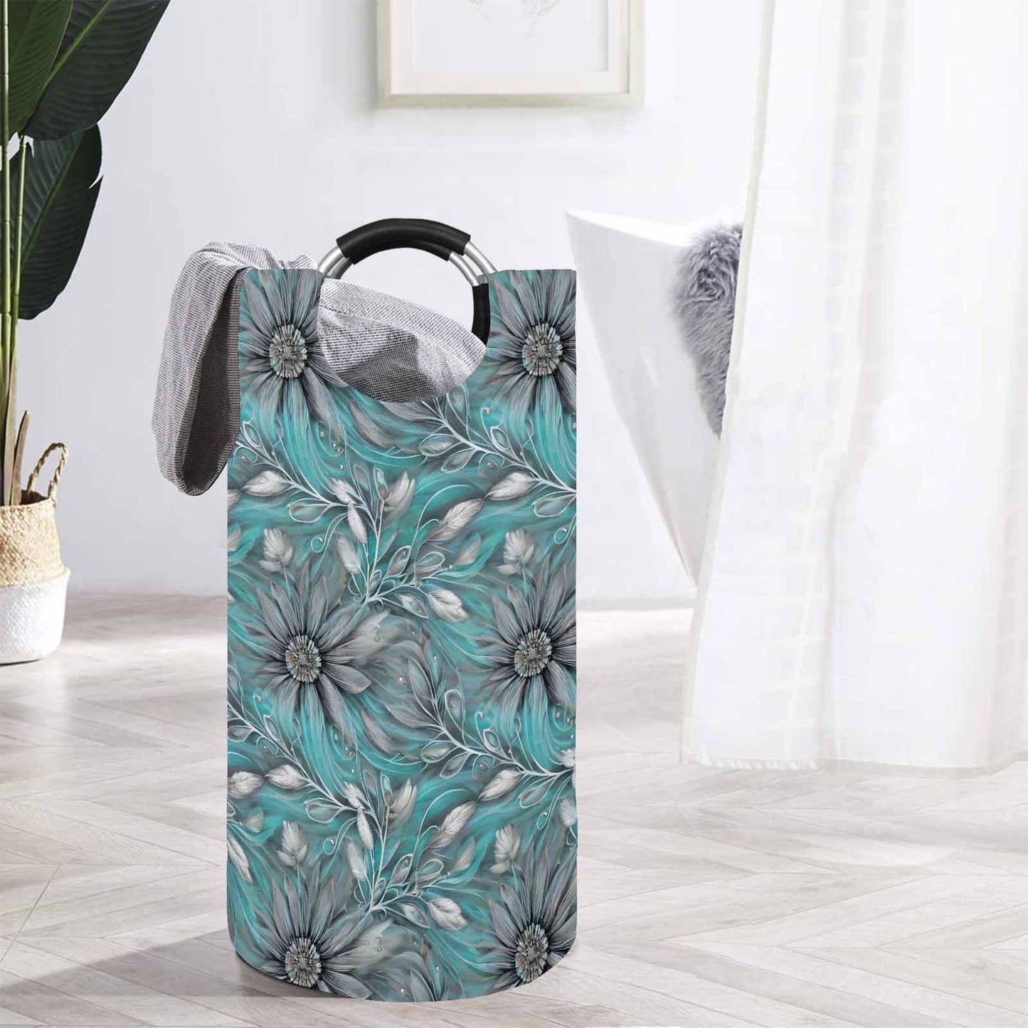 Green Elegant Floral 50  Round Laundry Basket