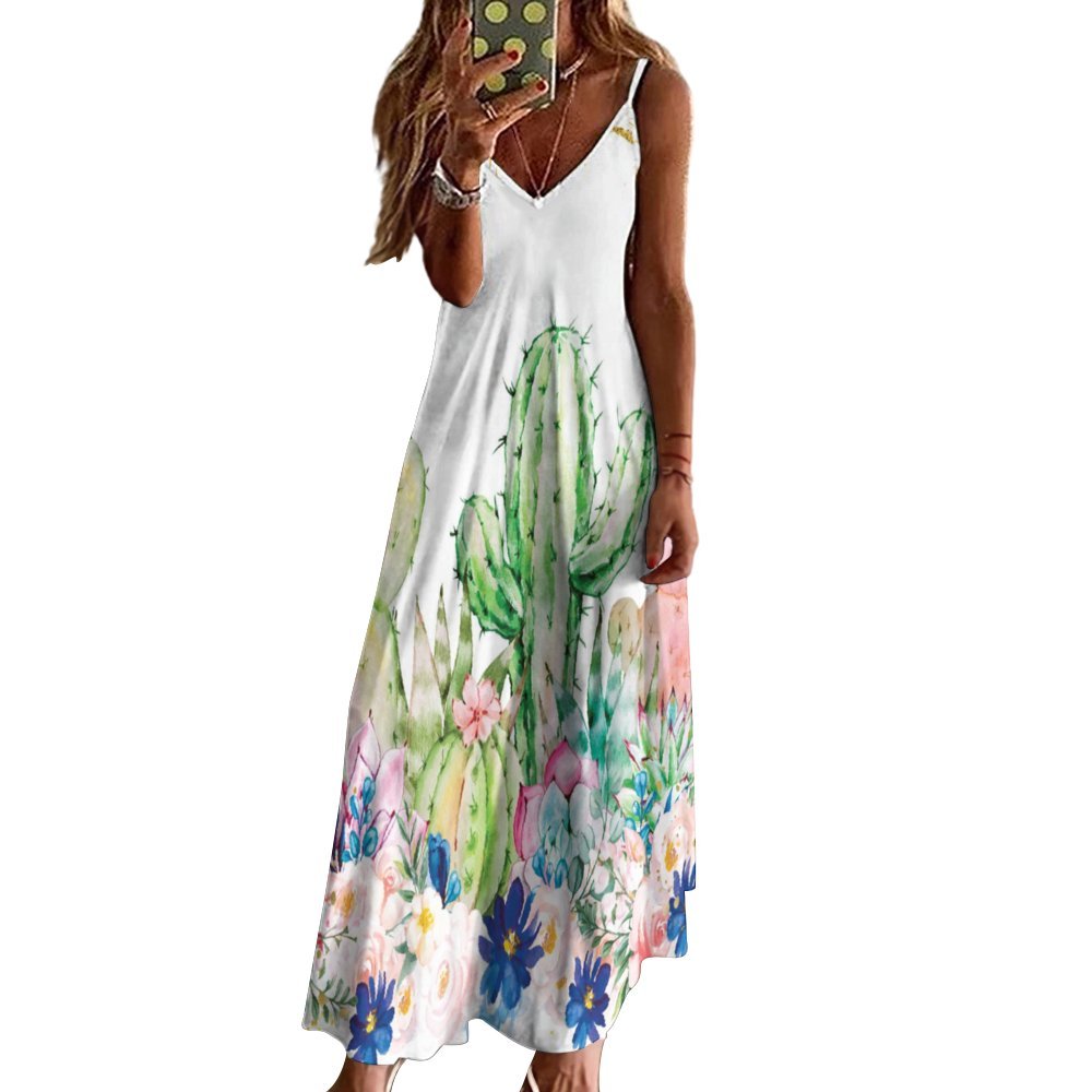 Cactus Spaghetti Strap Ankle-Length Dress Long dress