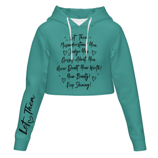 Women's All Over Print Cropped Hoodie Let Them Green Hooded hoodie