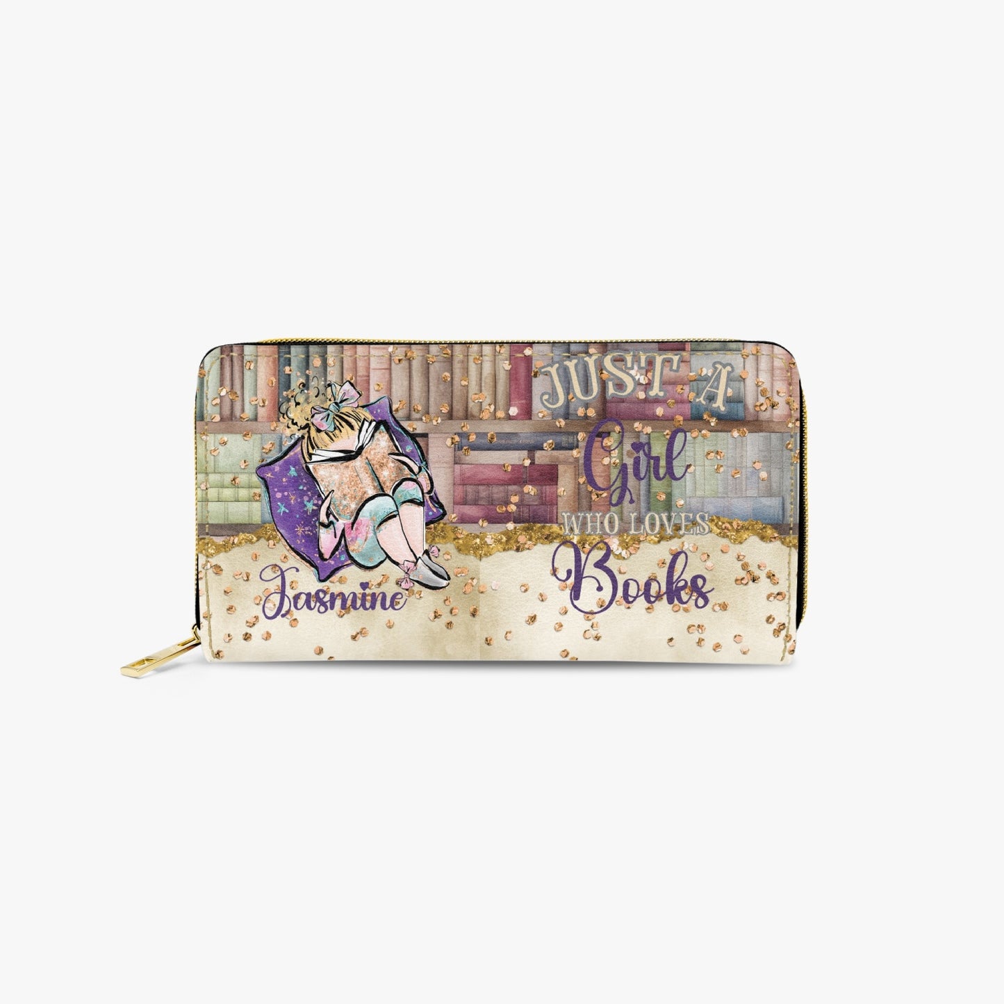 Long Type Zipper Purse, Just a Girl Who Loves Books, Blonde Hair