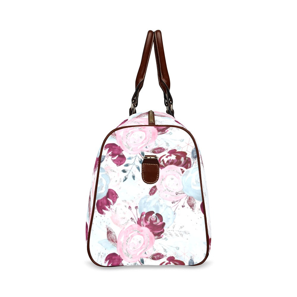 Roses Pink Blue Waterproof Travel Bag/Small (Model 1639)