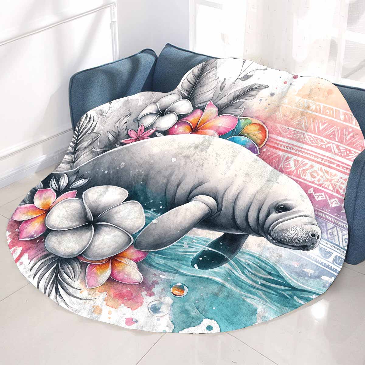 Sea_Animals_Dugong_Awd351110  Circular Micro Fleece Blanket 60"