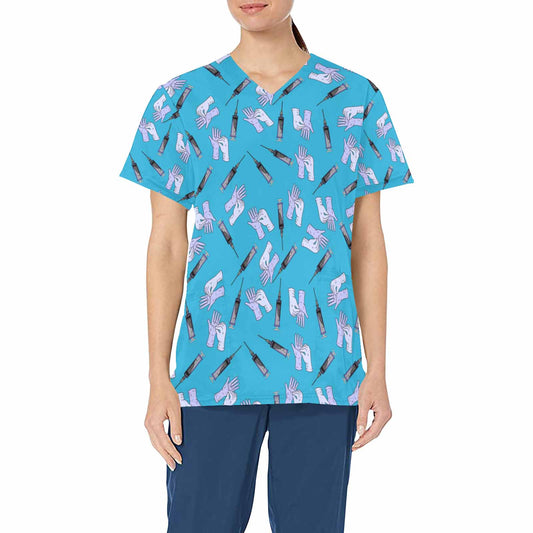 Nurse15   Women's V Neck Scrub Top Nurse Uniform with Deep Front Pockets