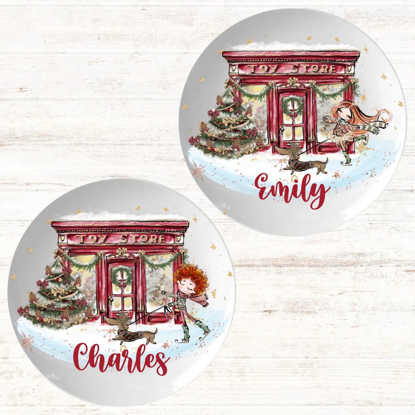 Toy Shop Personalised Christmas 2 Plate Set, Personalise each product seperately