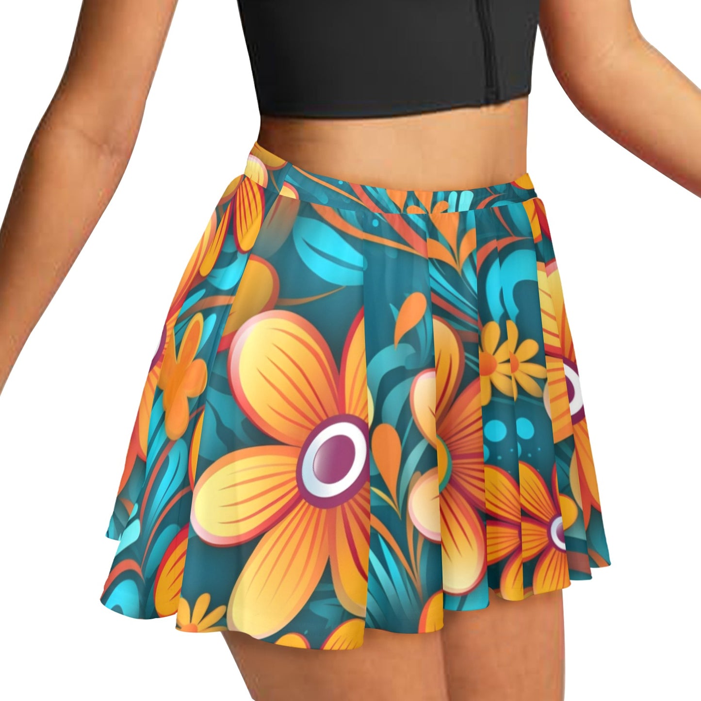 Mariner Skater Skirt 70's 80's 90's Groovy Florals All Over Print Skater Skirt (Model D69)