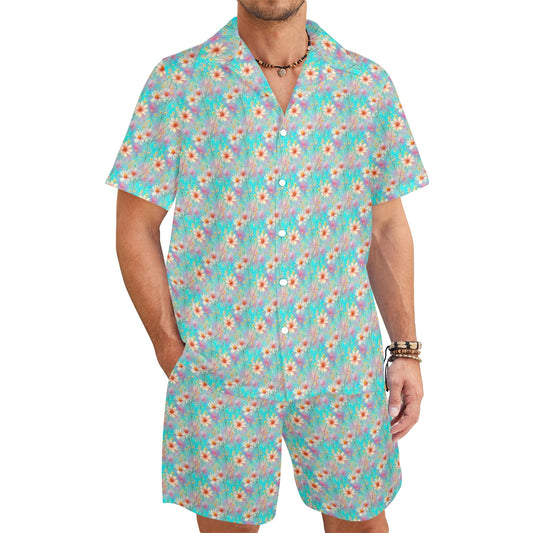 Men's Shirt & Shorts Set Green Floral Men's Shirt and Shorts Outfit (Set26)