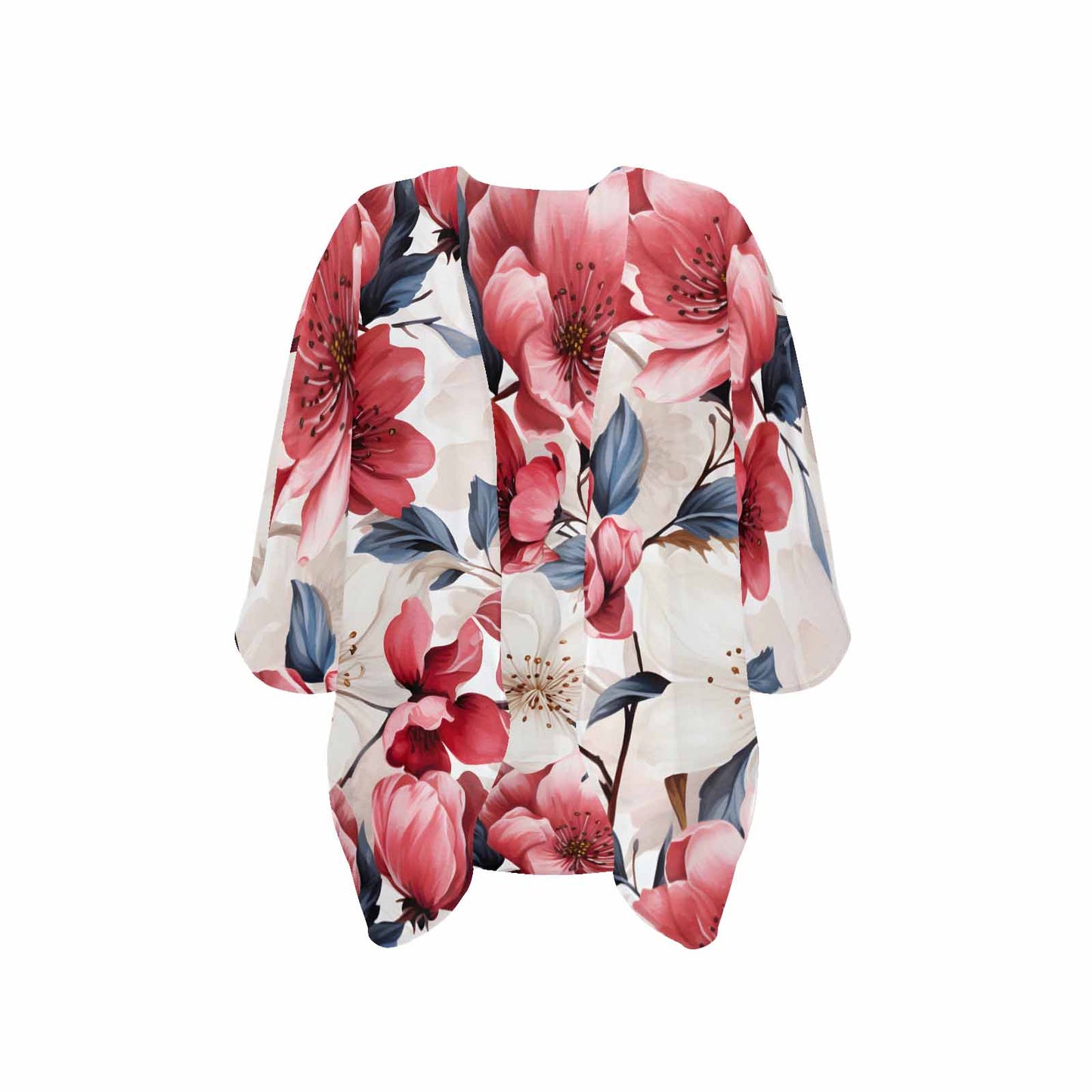 Pink Floral  Women's Kimono Chiffon Cover Up