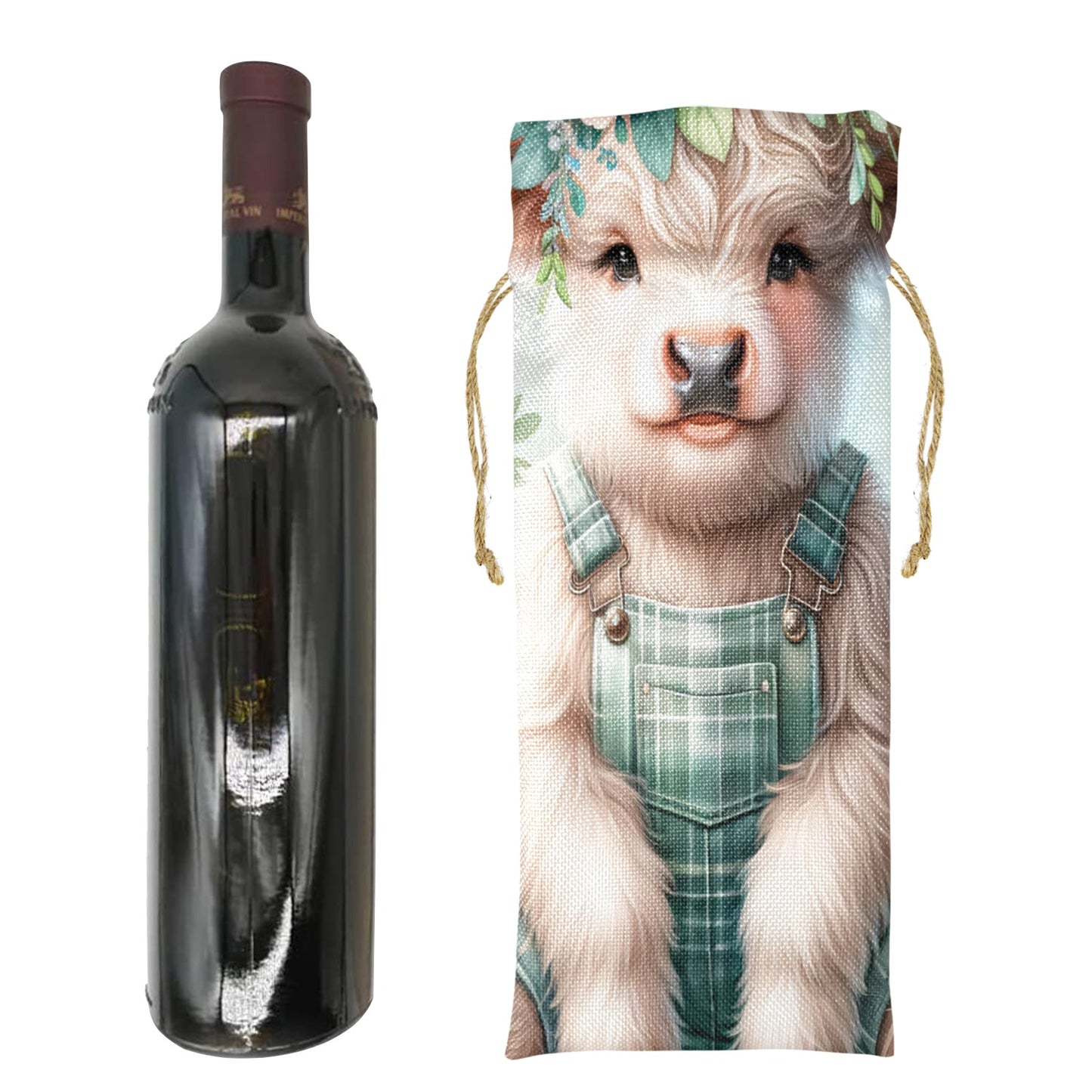 Highland Cow awd1158 Linen Wine Bottle Bag