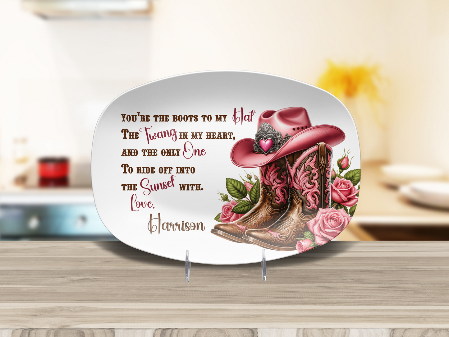 Personalised Country Boots Love Quote Plate