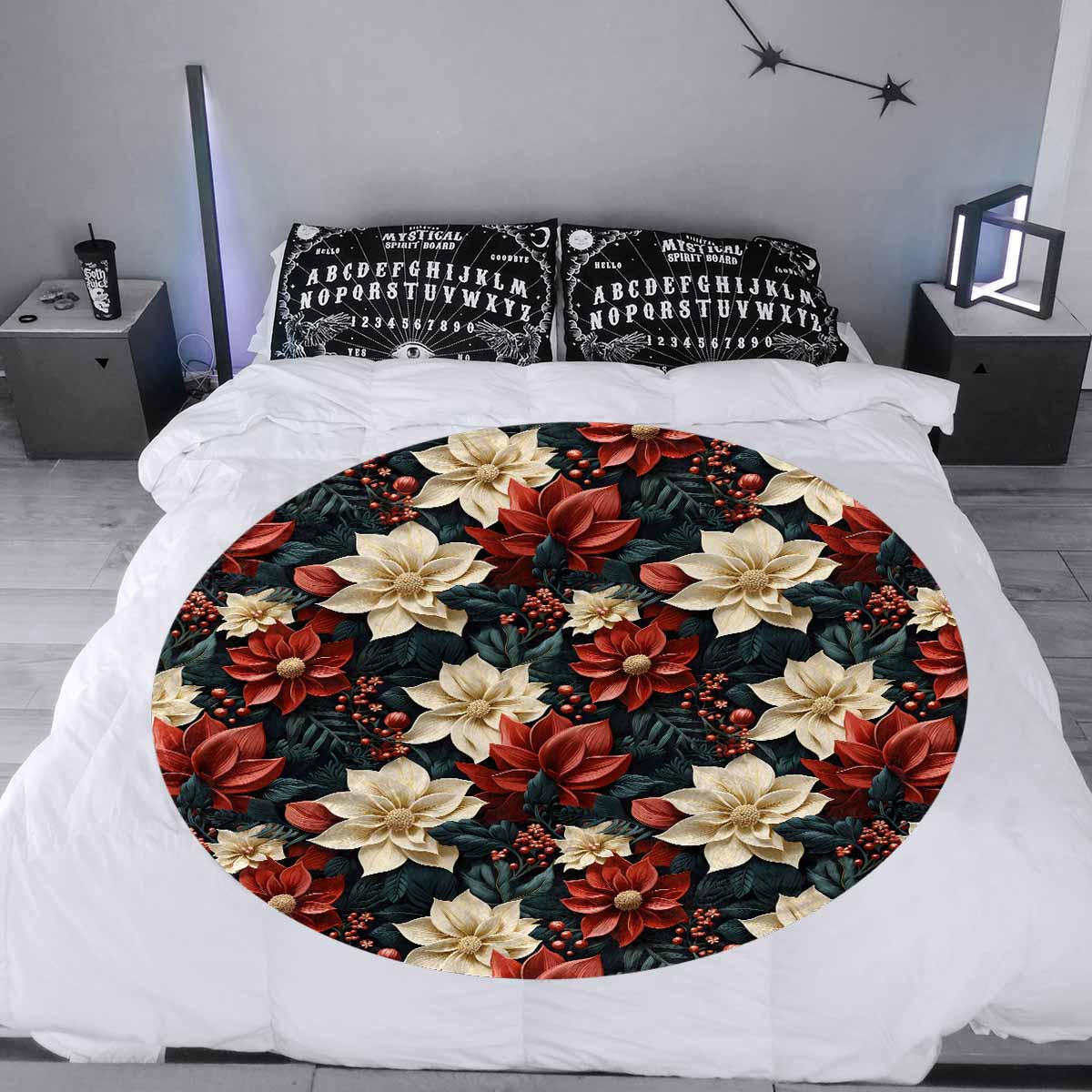 Red Poinsettia  Circular Micro Fleece Blanket 60"