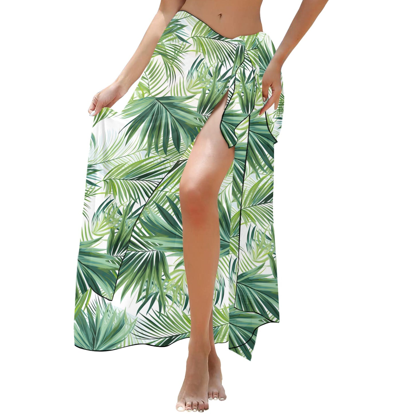 Green Palm Leaves Long Beach Sarong Wrap