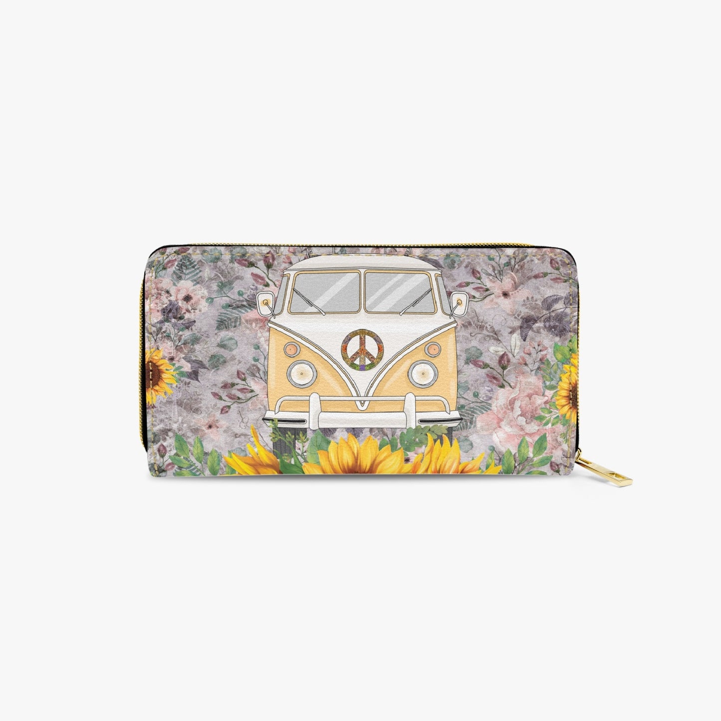 Long Type Zipper Purse, Combi Van, Sunflowers, awd-1358